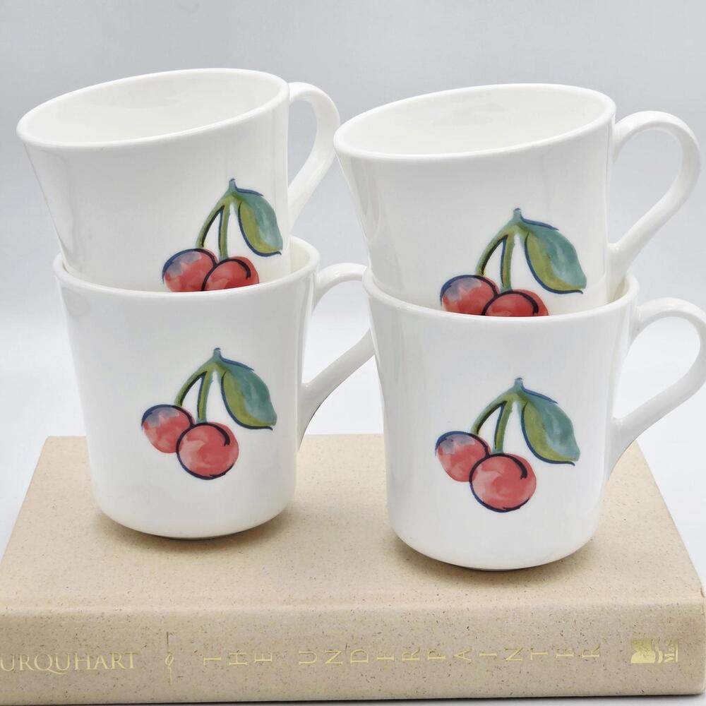 Vintage Corning Cherry Mugs Set of 4 | Cottagecore Kitchen Decor